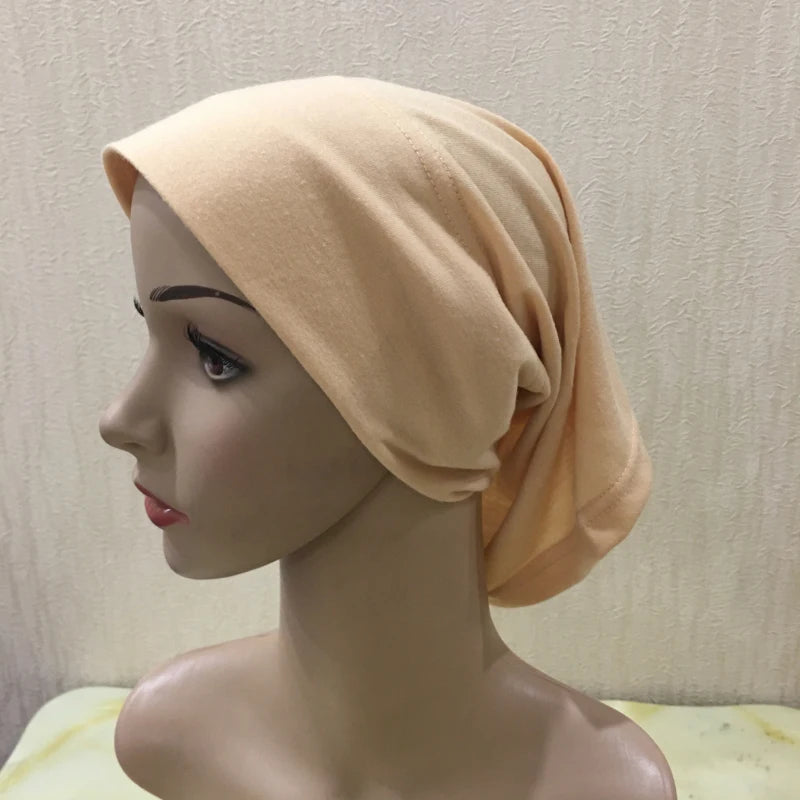 H066 Plain tube hat with cardboard underscarf Muslim Turban Pure Color Stretch Inner Hijabs Women Head Scarf Under Hijab Bonnet