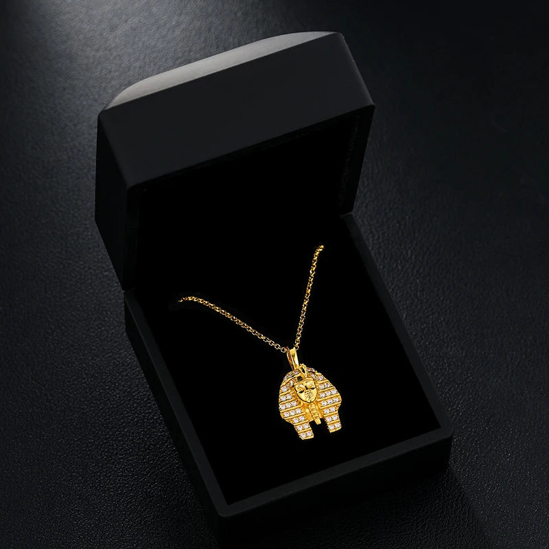 Hip Hop Ancient Egyptian Moissanite Pendant Necklace Chain Punk King Tutan Pharaoh Men's Hip Hop Bling Necklaces Rock Party Gift