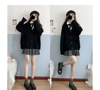 Japan School Sweater Spring Autumn V-neck Cotton Knitted Sweater College Style JK Uniform Cardigan 4 Color Student Girls Cosplay