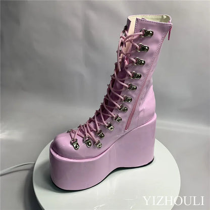 12.5cm fashion wedge heel, stage performance style, street style, sexy custom boots, model stage show ankle boots