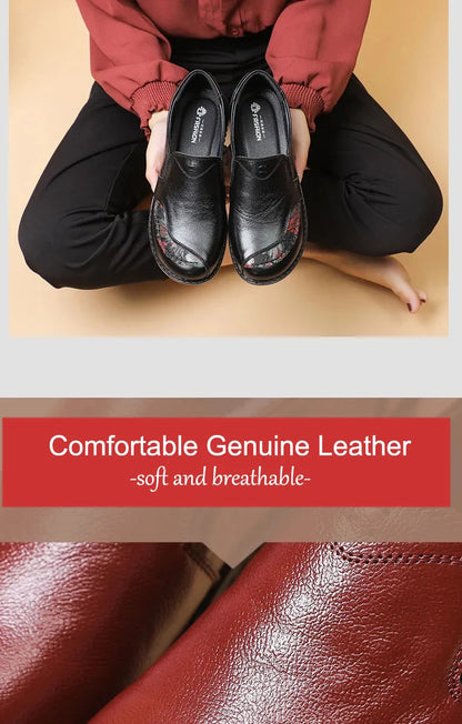 Genuine Leather Ballet Flats Shoes Women Vintage Luxury High Quality Loafers Women's Moccasins Casual Elegant Ladies Wide Shoes