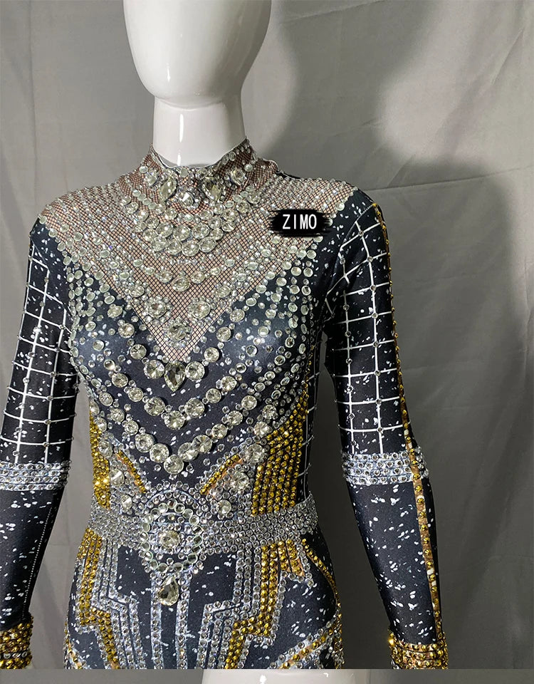 fashion Rhinestones Jumpsuit Crystal Pearl sexy Women Jumpsuits spandex party Nightclub birthday Pole Dance Singer Stage Costume