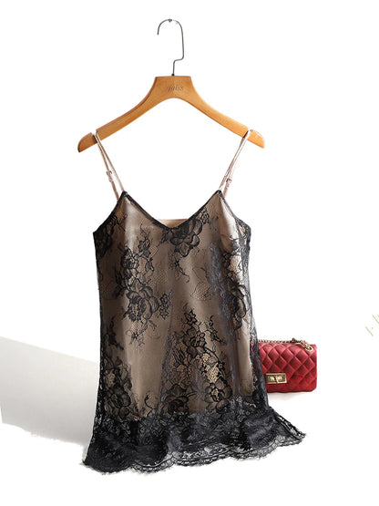 Sexy Lace Spaghetti Strap Top Women Halter V Neck Basic Cami Sleeveless Satin Silk Tank Tops Summer Camisole Plus Size