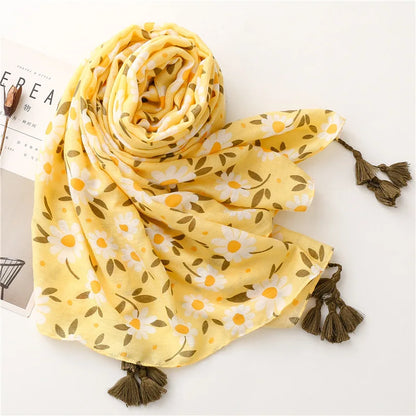 2026 Luxury Brand Ink Painting Floral Tassel Viscose Shawl Scarf Lady High Quality Pashmina Hijab and Wraps Foulard Muslim Sjaal