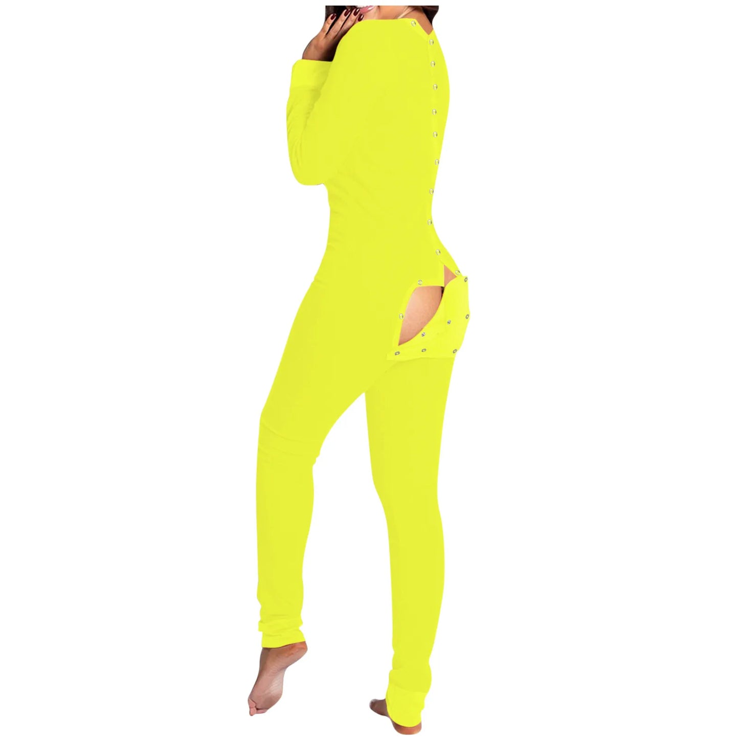 Sexy Pyjama Women's Jumpsuit Suit Button-down Front Back Butt Open Ass Flap Jumpsuit Pajamas Loungewear Buttoned Sleepwear