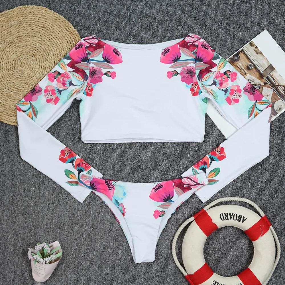 TYAKKVE Surf Swimwear Rash Guard Long Sleeve One Piece Swimsuit For Women Print High Neck Bodysuits Swim Suits Backless Monokini