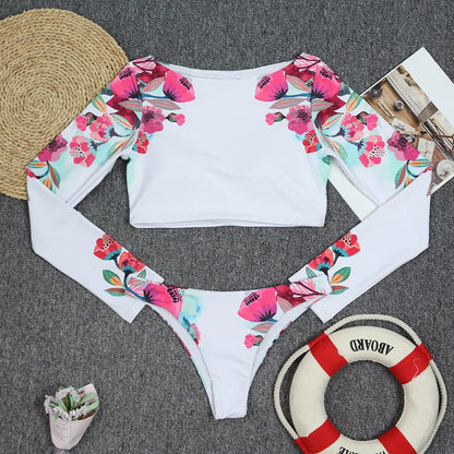 TYAKKVE Surf Swimwear Rash Guard Long Sleeve One Piece Swimsuit For Women Print High Neck Bodysuits Swim Suits Backless Monokini