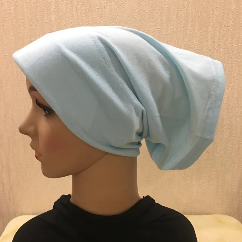 H066 Plain tube hat with cardboard underscarf Muslim Turban Pure Color Stretch Inner Hijabs Women Head Scarf Under Hijab Bonnet