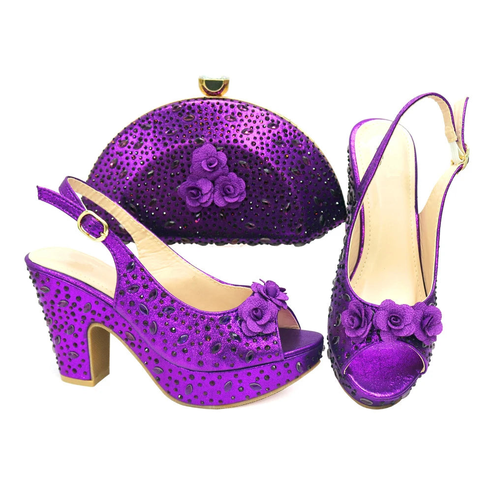 New Arrival Italian Women Shoes and Bag Set Decorated with Rhinestone In Party African Italian Shoes and Bag Set Party Shoes Bag