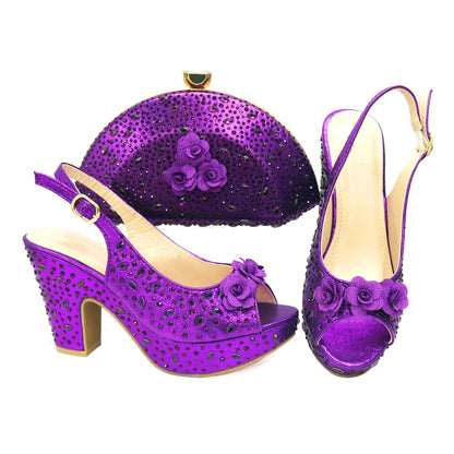 New Arrival Italian Women Shoes and Bag Set Decorated with Rhinestone In Party African Italian Shoes and Bag Set Party Shoes Bag