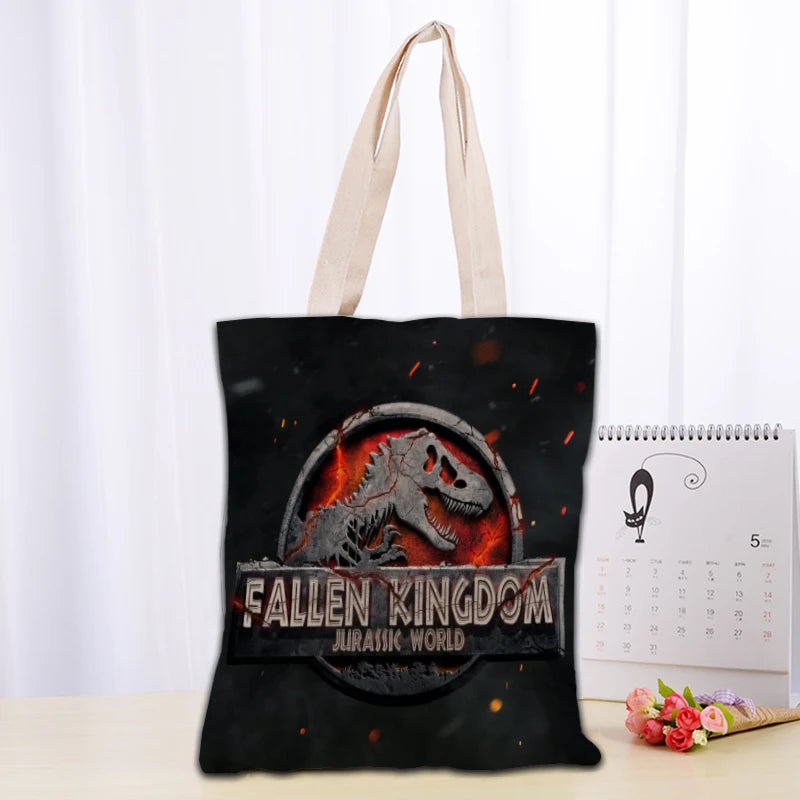 Custom Jurassic Park Logo Tote Bag Reusable Women Canvas Shoulder Bag Handbag Shoulder Pouch Foldable Canvas Shopping Bags