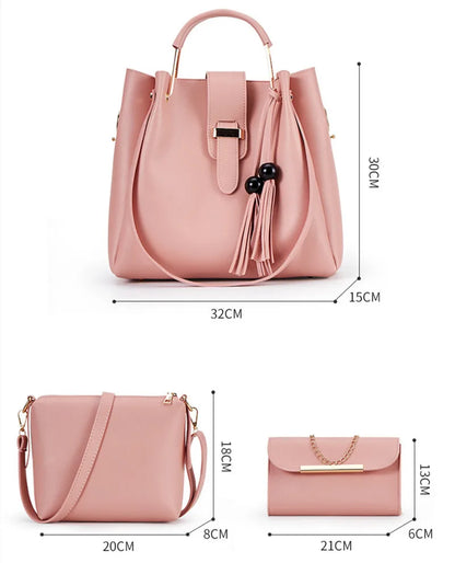 Fashion Women Bucket Handbag Large Capacity PU Leather Shoulder Bag Female  Wild 3 Pcs Set Retro Tote Tassel Messenger Bags 2026