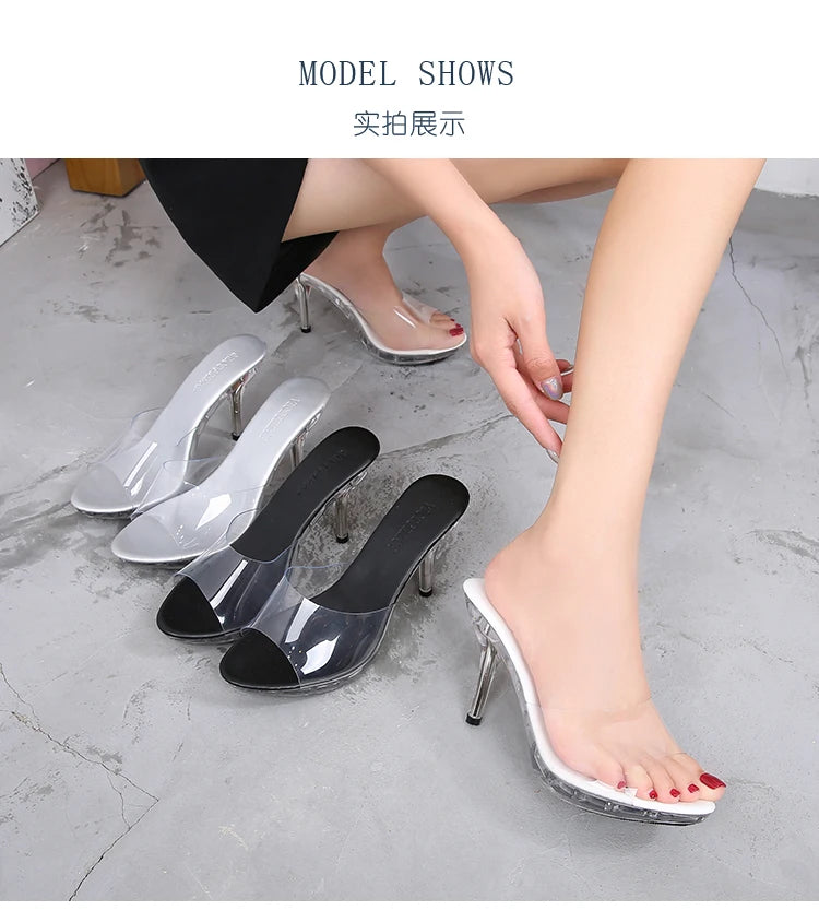2022 Stripper Heels Women's Luxury Shoes Slippers Sexy Black Pumps Sandals Female Point Toe High Heel Stiletto Hollow Dress Shoe