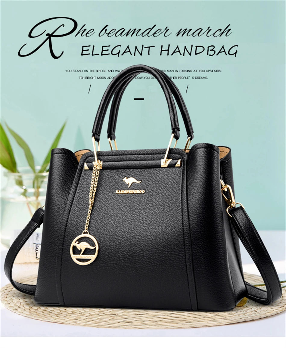 Casual Tote Women's Soft Leather Handbag Luxury Designer 3 Layers Shoulder Crossbody Bag Lady Large Capacity Shopper Sac A Main