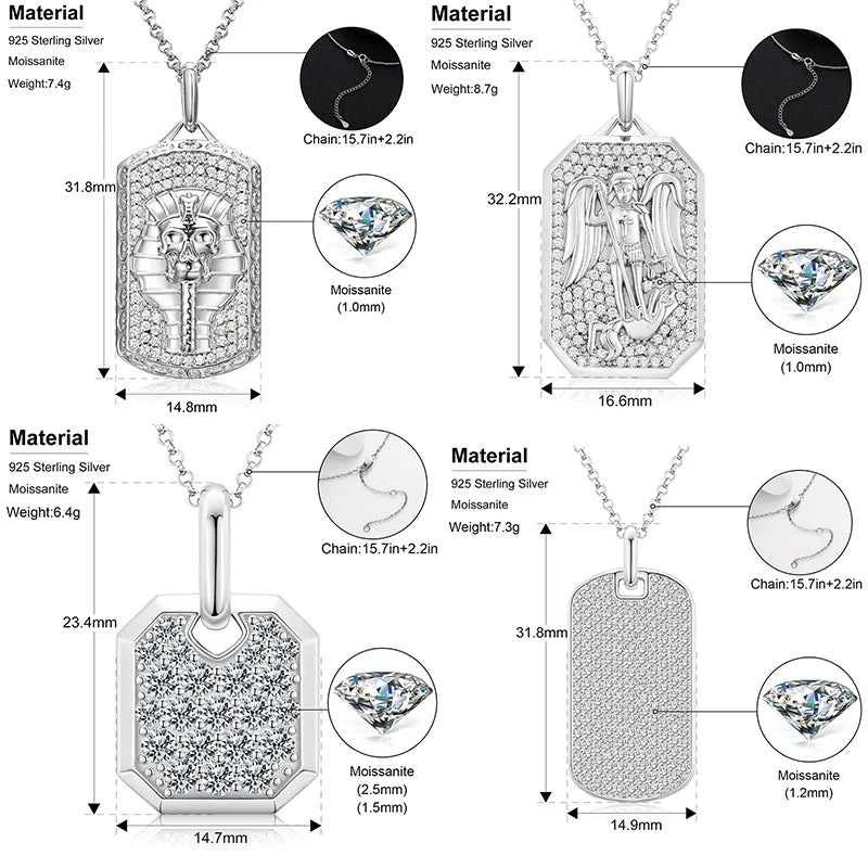 Moissanite Silver Necklace Tag Series Pendant For Women Men 925 Sterling Silver Hip Hop Fine Jewelry Iced Out Pendant New 2022