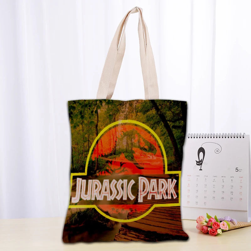 Custom Jurassic Park Logo Tote Bag Reusable Women Canvas Shoulder Bag Handbag Shoulder Pouch Foldable Canvas Shopping Bags