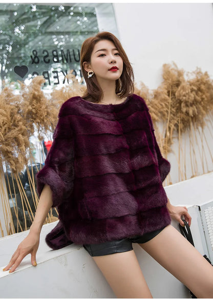 Real Mink Fur Coat Women Winter Natural Fur Coat Long Female Genuine Leather Mink Coats Cape shawl mink coat