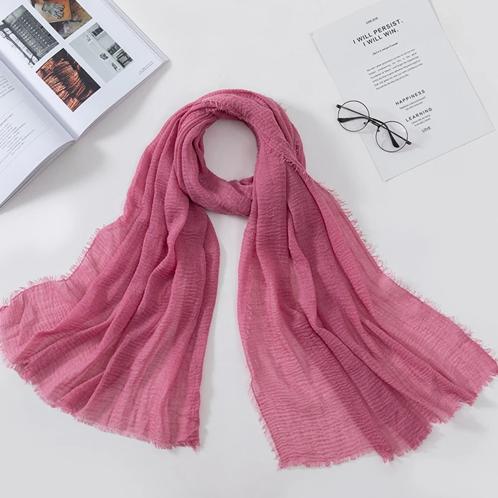 2026 Muslim Fashion Women Crinkle Hijab Scarf Soft Solid Head Scarves Turban Shawls and Wraps Hijab femme musulman kopftuch