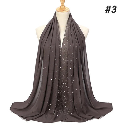 2024 hot sale women plain bubble pearl chiffon scarf Head hijab wrap solid shawls headband foulard femme muslim hijabs stores