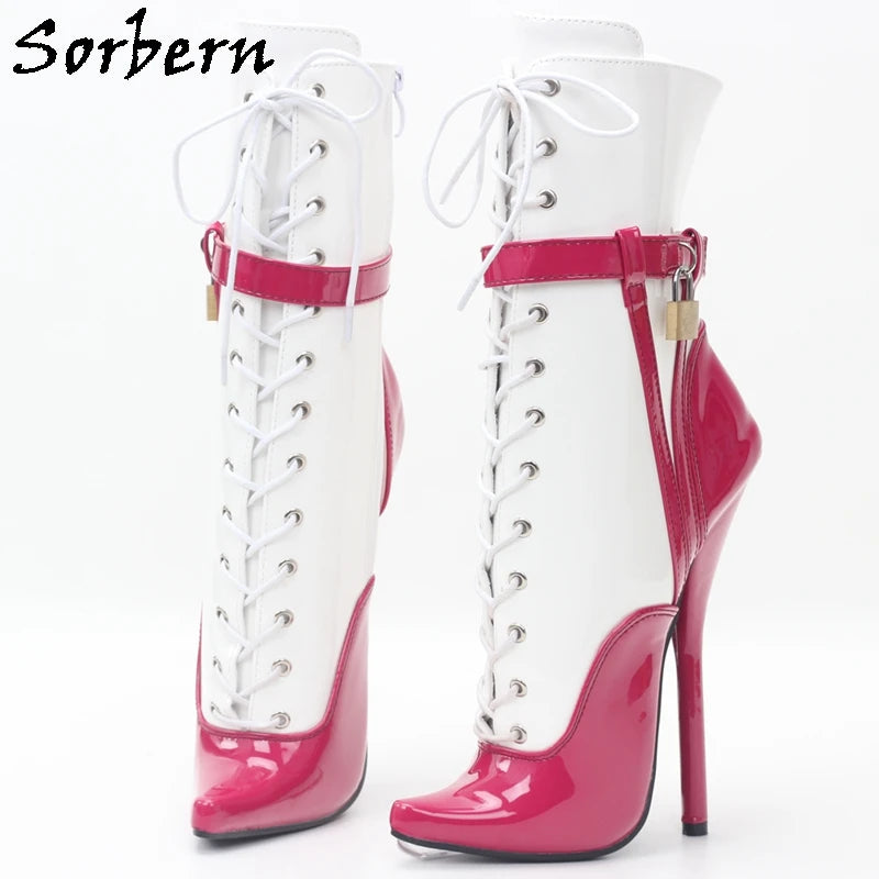 Sorbern Sexy Lockable Ankle Boots For Women Ballet High Heel Stilettos With Chains Sm Shoes Crossdresser Custom Colors