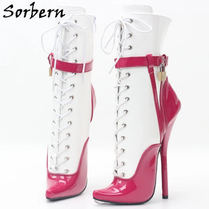 Sorbern Sexy Lockable Ankle Boots For Women Ballet High Heel Stilettos With Chains Sm Shoes Crossdresser Custom Colors