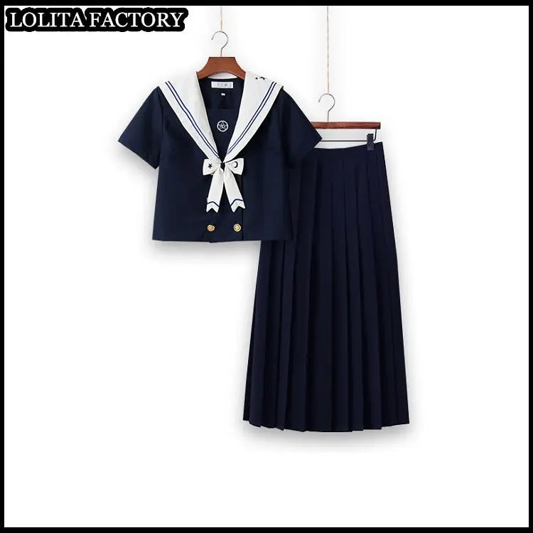Dark magic  JK sailor suit women's orthodox 80cm long skirt middle suit Japanese sailor's uniform academic school uniform