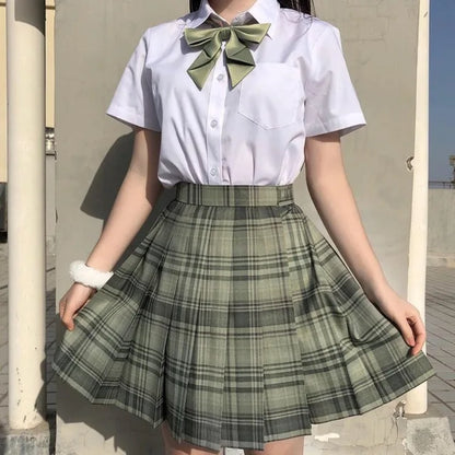 School Girl Uniform Pleated Skirts Japanese School Uniform High Waist A-Line Plaid Skirt Sexy JK Uniforms for Woman Full set