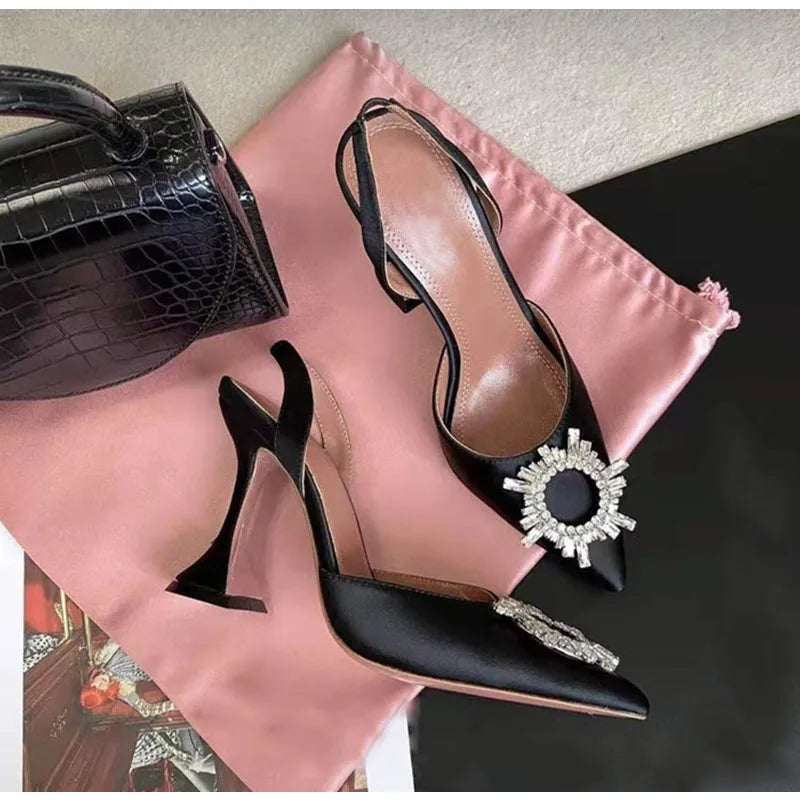 2025 Brand women Pumps luxury Crystal Slingback High heels Summer bride Shoes Comfortable triangle Heeled Party Wedding Shoes