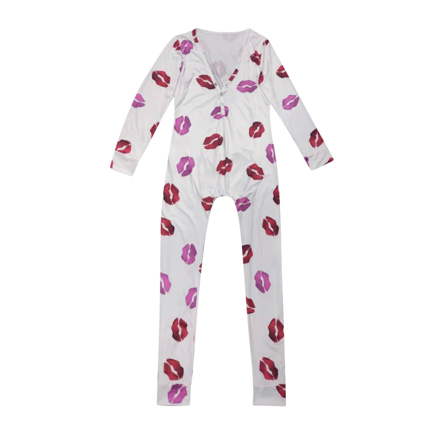 Sexy Women Pajamas Onesies Button-down Front Buttoned Flap Adults Pyjama Plaid Cow Print V-neck Long Sleeve Jumpsuit Sleepwear