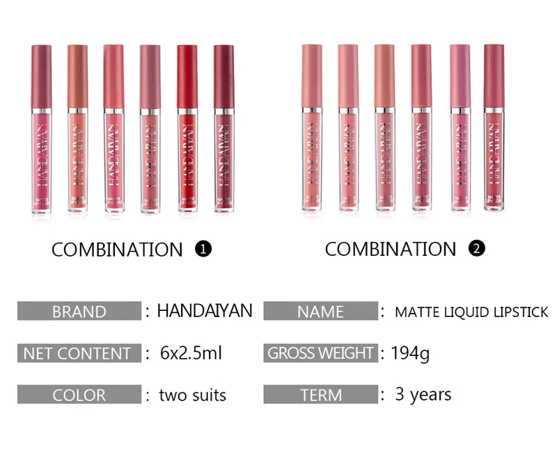 6Pcs/Box Makeup Lipstick Liquid Set Velvet Matte Gloss Lip Red Lipstick Nude Women Long Lasting Waterproof Beauty Cosmetic Kit