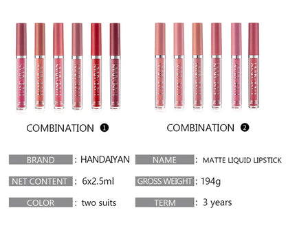 6Pcs/Box Makeup Lipstick Liquid Set Velvet Matte Gloss Lip Red Lipstick Nude Women Long Lasting Waterproof Beauty Cosmetic Kit