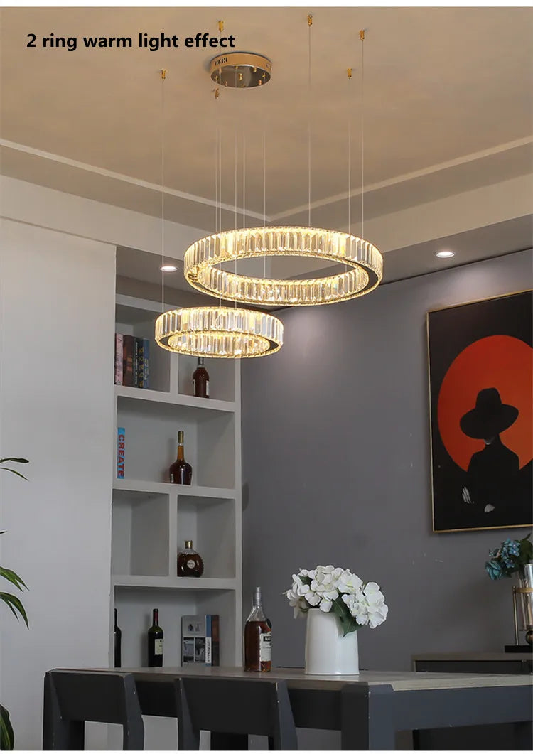 Modern Luxury Led Dimmable Pendant Lights Lustre Living Room Chandelier Lamp Fixtures Foyer Shiny Steel  Luminarias Light