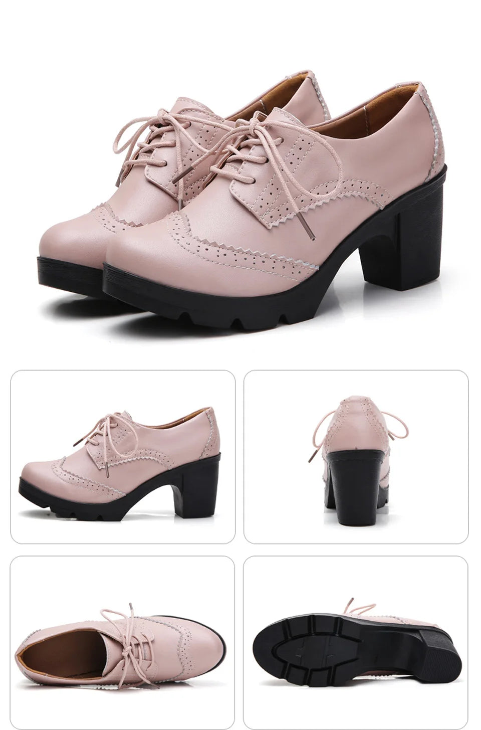 EOFK Women Brogue Shoes New Quaity High Square Heel Derby Genuine Leather High Heels Wedge Shoes Woman Female Shoes Pumps Casual