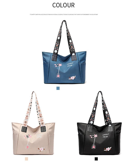 2024 New Arrivals Embroidery Women Handbag Nylon Waterproof Casual Tote Shopping Bag Large Capacity Female Shoulder Bags