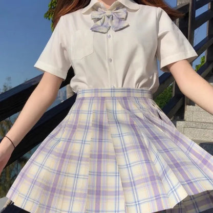 School Girl Uniform Pleated Skirts Japanese School Uniform High Waist A-Line Plaid Skirt Sexy JK Uniforms for Woman Full set