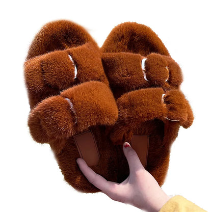 Slippers Ladies Summer Fluffy Mink Fur Slippers 100% Mink Fur Slippers Ladies Sandals 2021 Home Slippers Girls Outdoor Slippers