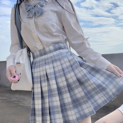 School Girl Uniform Pleated Skirts Japanese School Uniform High Waist A-Line Plaid Skirt Sexy JK Uniforms for Woman Full set