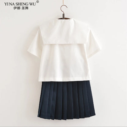 White Japanese Anime High School Girls Student JK Uniforms Cosplay Costume Navy Uniform Pleated Skirt Sailor Suit Korean Style