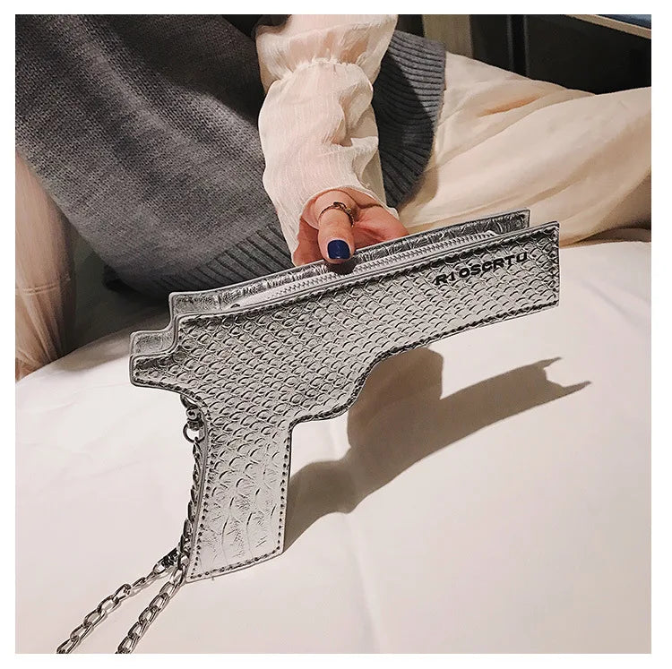 YoReAi New 3D Gun Shaped Chains Women Shoulder Bags Luxury Leather Crossbody Bag Lady High Quality Small Purses Clutch for Girls