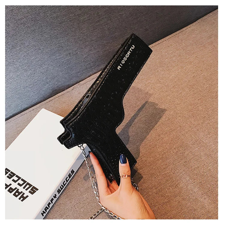 YoReAi New 3D Gun Shaped Chains Women Shoulder Bags Luxury Leather Crossbody Bag Lady High Quality Small Purses Clutch for Girls
