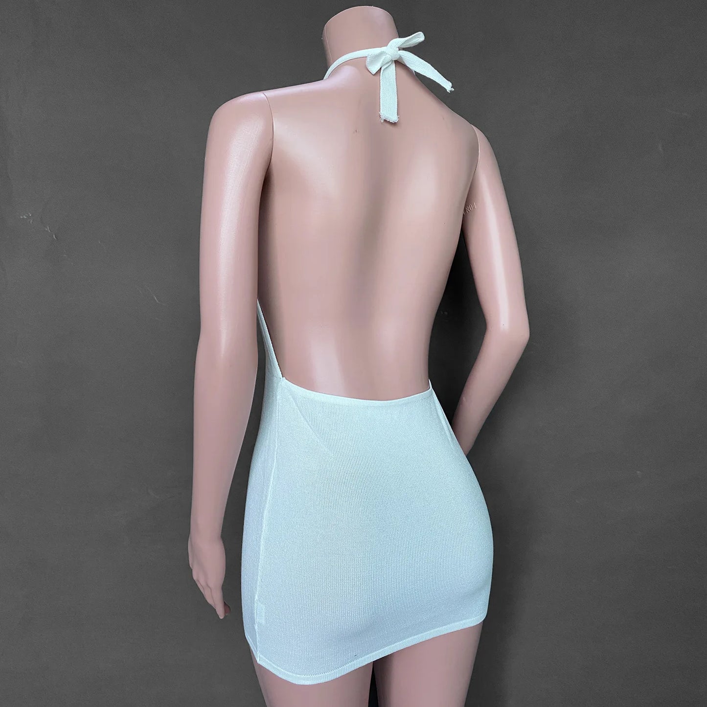 Cryptographic Halter Sexy Backless Mini Dresses Bodycon Skinny Club Party Sleeveless Knitted Dress Fall Streetwear Beach Holiday