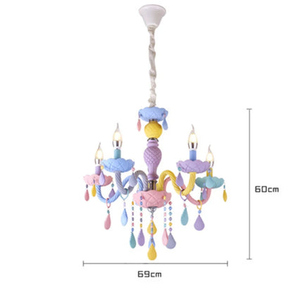Rainbow Crystal Chandelier European Candle Lustres Bedroom Children's Room American LED E14 8 Lights Princess Makaron Kid Lamps