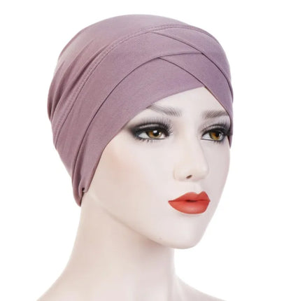 H117 Forehead criss Cross Muslim Turban Pure Color Stretch Inner Hijabs For Caps Ready To Wear Women Head Scarf Under Bonnet