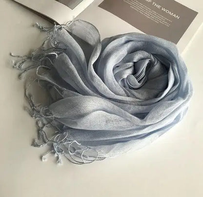 55*180cm Fashion Soft Solid Women 100% Linen Flax Tassel Scarf Summer Travel Sunscreen Long Shawl Elegant Hijab Women Foulard