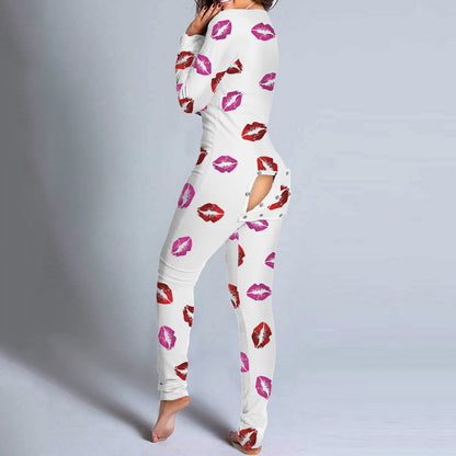 Sexy Women Pajamas Onesies Button-down Front Buttoned Flap Adults Pyjama Plaid Cow Print V-neck Long Sleeve Jumpsuit Sleepwear