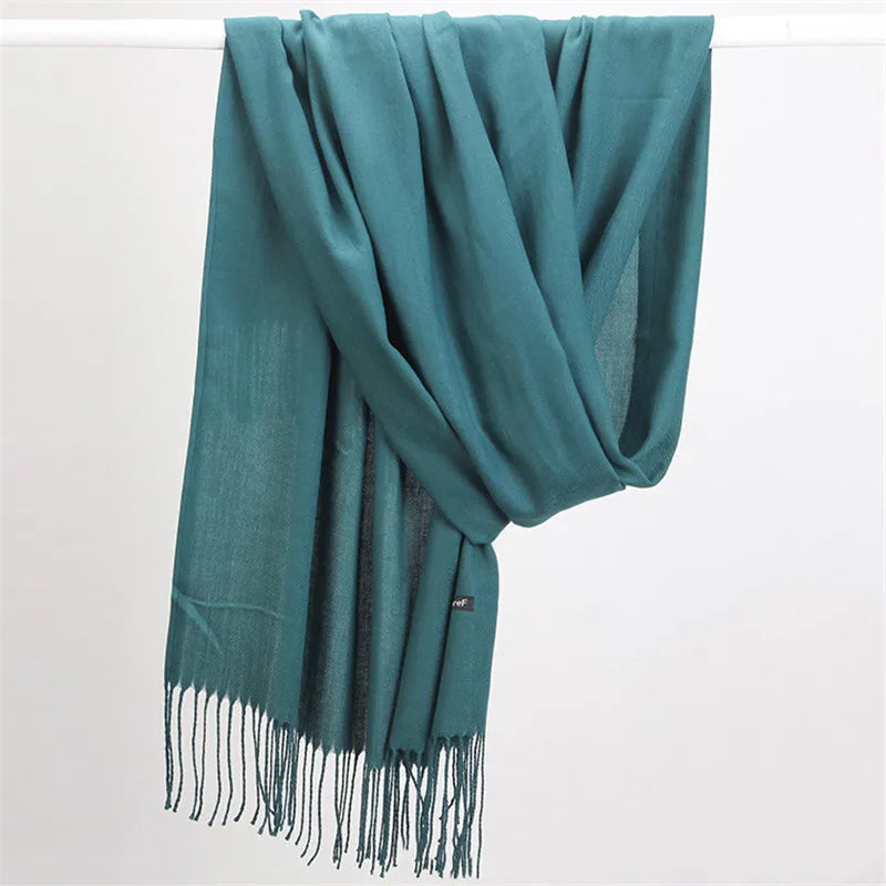 Fashion Solid Color 2023 Women Scarf Winter Hijabs Tessale Tassels Long Lady Shawls Cashmere Like Pashmina Hijabs Scarves Wraps