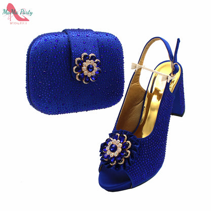 Buckle Strap Sandals Nigerian Women Shoes and Bag Set in Yellow Color with Shinning Crystal Italian Lady Shoes and Bag for Party