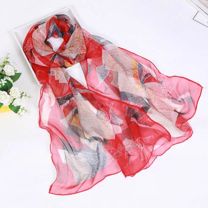 Women Foulard Chiffon Georgette Bandana Scarf Tree Leaf Print Long Shawl Summer Wrap Lady Elegant Thin breathable