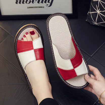 NewLight Luxury Genuine Leather Sheepskin Women's Slippers PVC Rubber Sole Non-Slip Summer Shoes Comfortable Soft Couple Sandals