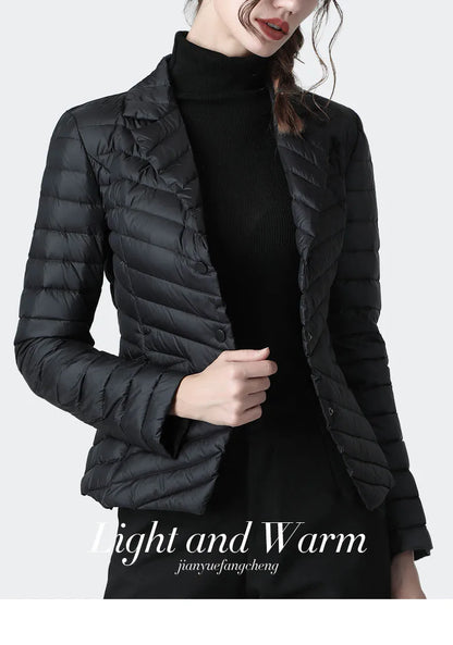Fashion Suit Collar Women Winter Down Jacket Elegant Slim Warm Lightly Puffer Coat Outwear Plus Size 3 Buttons Duck Down Jackets